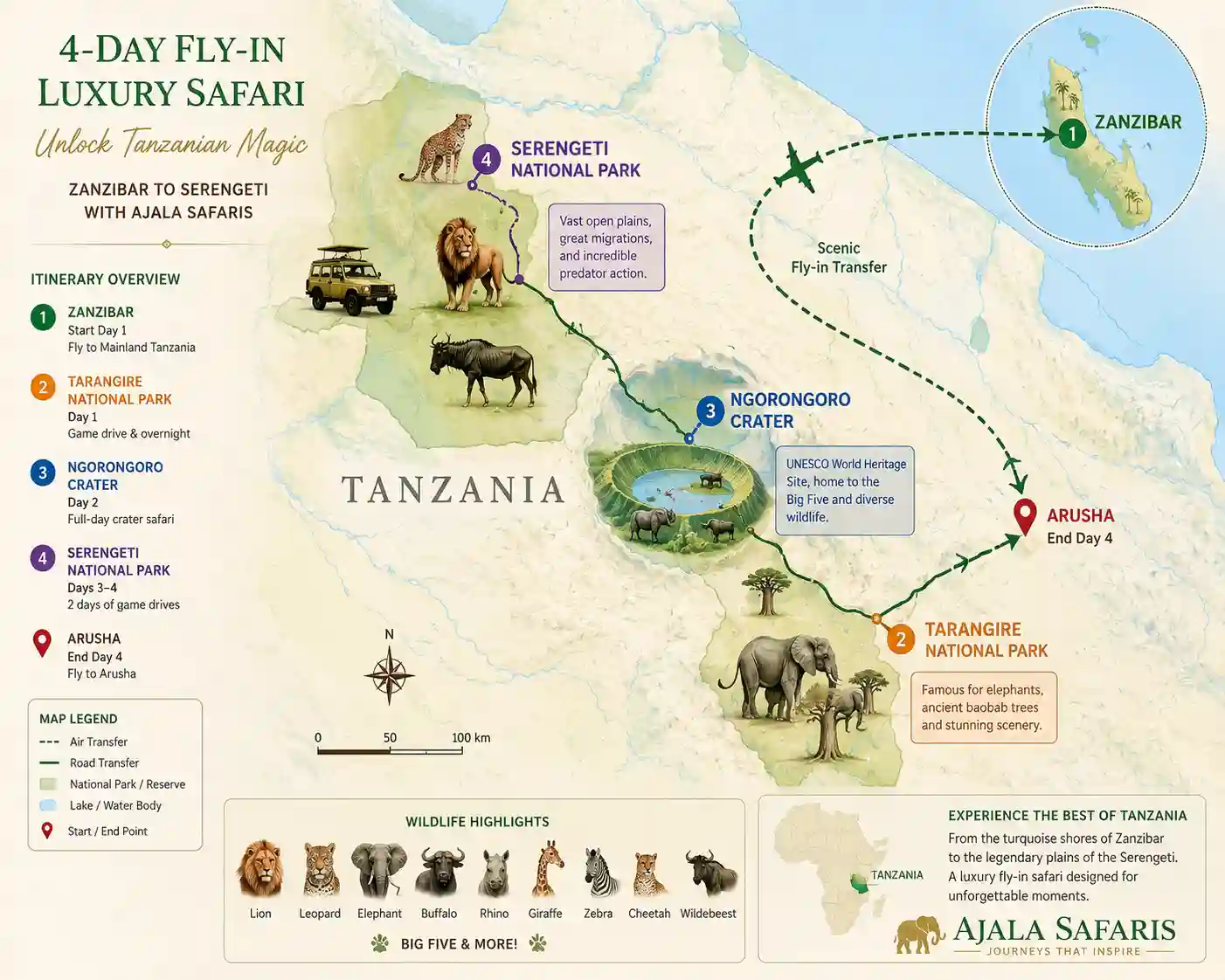 4-Day Luxury Tanzania Fly-In Safari