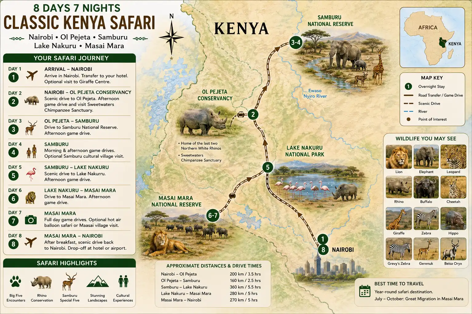 8-Day Classic Kenya Luxury Safari – Masai Mara, Samburu & Ol Pejeta