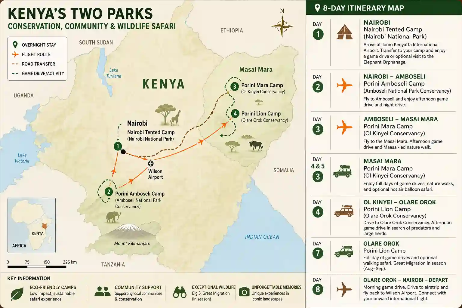8-Day Kenya Luxury Safari: Kenya’s Two Parks Conservation, Community & Wildlife Safari